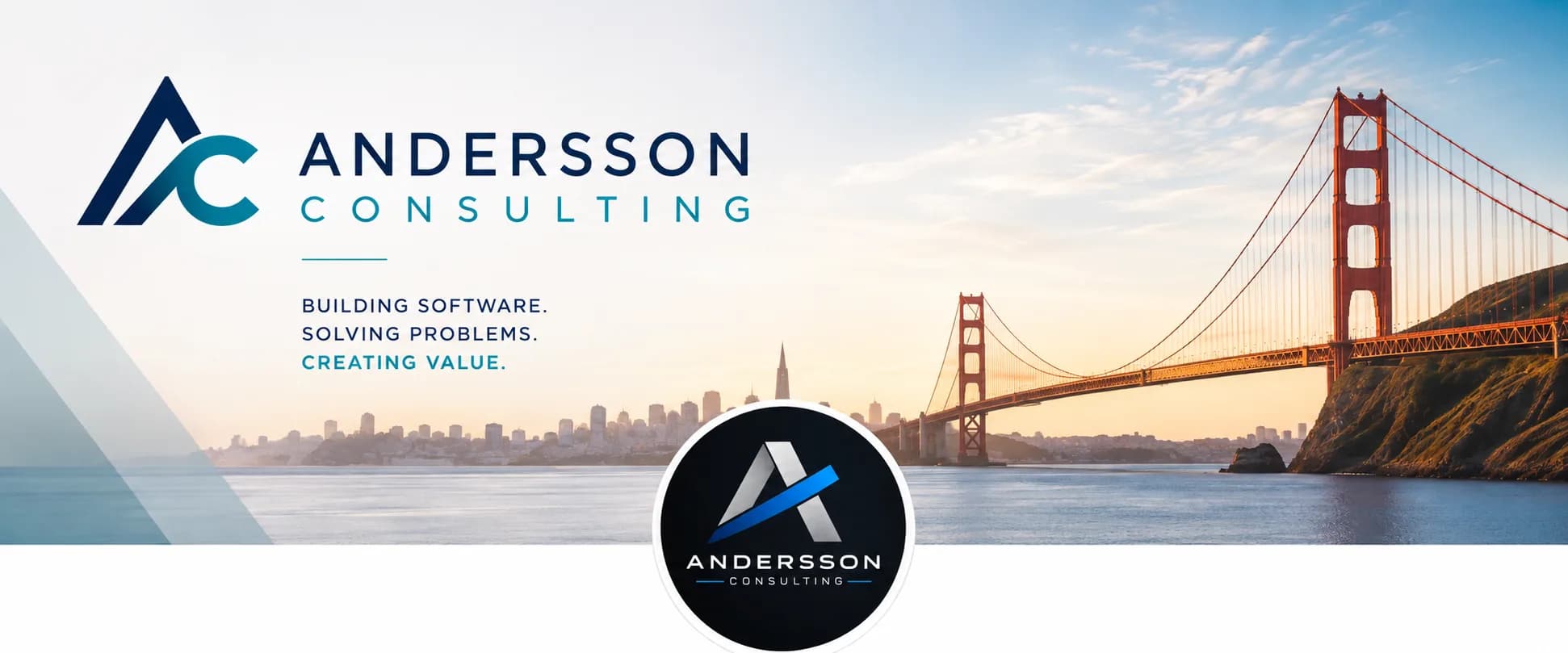 Andersson Consulting identity alongside the Golden Gate Bridge